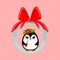 Vector cute Christmas penguins, clothing. Animal characters designs. Royalty Free Stock Photo