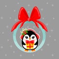 Vector cute Christmas penguins, clothing. Animal characters designs. Royalty Free Stock Photo