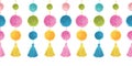 Vector Cute Colorful Birthday Party Pom Poms and Tassels Set On Strings Horizontal Seamless Repeat Border Pattern. Great