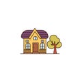 Vector Cute countryside house residential apartment construction exterior realistic icon. Vector cartoon yellow house