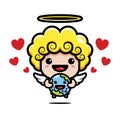 vector of cute cupid characters hugging the earth