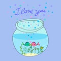Vector cute doodle aquarium fish in love Royalty Free Stock Photo