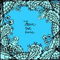 Vector cute doodle blue floral frame background Royalty Free Stock Photo