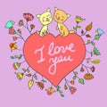 Vector cute doodle cats in love