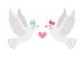 Vector cute doves pair. Loving couple illustration. Love relationship or family concept. Romantic birds isolated on white Royalty Free Stock Photo