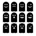Cute emoticons set of ghosts black on white background. Halloween
