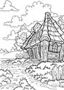 Vector cute fairy tale house.Vector line illustration. Royalty Free Stock Photo