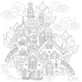 Vector cute fairy tale town doodle Royalty Free Stock Photo