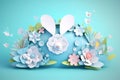 Vector cute festive horizontal banner with layered cut out paper egg. Generative AI