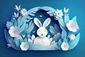Vector cute festive horizontal banner with layered cut out paper egg. Generative AI