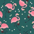 Vector cute flamingo with flowers. Seamless pattern Royalty Free Stock Photo