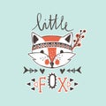 Vector cute fox. Cartoon style. Tribal animals portrait. Doodle Royalty Free Stock Photo