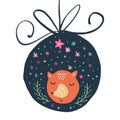 Vector cute fox. Merry Christmas. Nursery holiday illustration