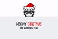 Vector Cute Funny Hiding Peeping Kitten, Cat, Kitty with Santa Hat, Line Art. Kitten with Banner Design Template for New