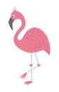 Vector cute funny pink flamingo isolated on white background. Funny tropical exotic bird illustration. Bright flat picture for Royalty Free Stock Photo