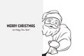 Vector Cute Funny Smiling Peeking Santa Claus with Sack. Holiday Merry Christmas and Happy New Year, Greeting Card Royalty Free Stock Photo