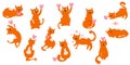 Vector cute ginger cat character, heart in poses