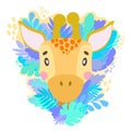 Vector cute giraffe face in the jungle. For print on a T-shirt, a picture in the nursery.