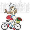 Vector cute girl on the bike in Amsterdam