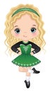 Vector Cute Girl Dancing Irish Dance in Traditional Celtic Dress