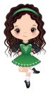 Vector Cute Girl Dancing Irish Dance in Traditional Celtic Dress