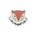 Vector cute girl fox face art. Poster and banner element, children's book illustration and other Royalty Free Stock Photo