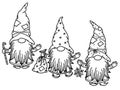Vector cute gnomes cartoons, black silhouette.
