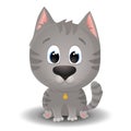 Vector cute gray tabby cat with big eyes in cartoon style. Flat character illustration isolated on white background Royalty Free Stock Photo