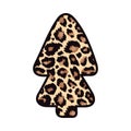 Vector cute hand drawn leopard print textured Christmas tree icon. Doodle spruce stylized wild animal cheetah skin