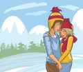 Vector Cute Hand Drawn Winter Couple