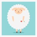 Vector cute happy flat domestic animal sheep with red flower on hand