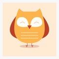 Vector cute happy flat wild animal owl with pattern on belly