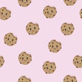 Vector Cute happy smiling chocolate chip cookies.seamless pattern background. Vector flat cartoon iluustration icon