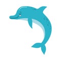 Vector cute illustration of a funny blue dolphin jumping fun on a white background Royalty Free Stock Photo