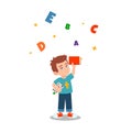 Vector cute illustration of a little schoolboy with a book in his hands.