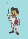 Cute and Joyful Fencing Player Cartoon Isolated Vintage