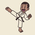 Cute Karate Boy Black Belt Cartoon Isolated Royalty Free Stock Photo