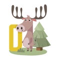 Vector cute kids animal alphabet. Letter D for the Deer.