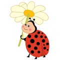 Vector Cute Ladybug With Flower, Ladybird Clipart Royalty Free Stock Photo