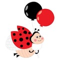 Vector Cute Ladybug Flying with Balloons. Vector ladybug.