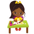 Vector cute Little African American Artist Drawing. Vector Little Girl