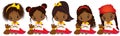Vector cute Little African American Artists Drawing. Vector Little African American Girls Royalty Free Stock Photo