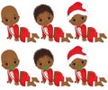 Vector Cute Little African American Baby Boys Wearing Christmas Clothes