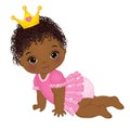 Vector Cute African American Baby Girl Dressed as Princess Royalty Free Stock Photo