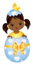 Vector Cute Little African American Baby Girl Sitting Inside of Easter Egg