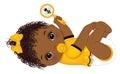 Cute Little African American Baby Girl Holding Rattle. VectorBlack Baby Girl with Pacifier Royalty Free Stock Photo