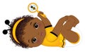 Cute Little African American Baby Girl Wearing Bee Antenna Headband. Vector Bee Baby Girl