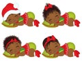 Vector Cute African American Baby Girls Wearing Christmas Clothes