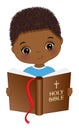 Vector Cute Little African American Boy Studying Bible Royalty Free Stock Photo