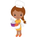 Vector Cute Little African American Chef. Vector Little Girl